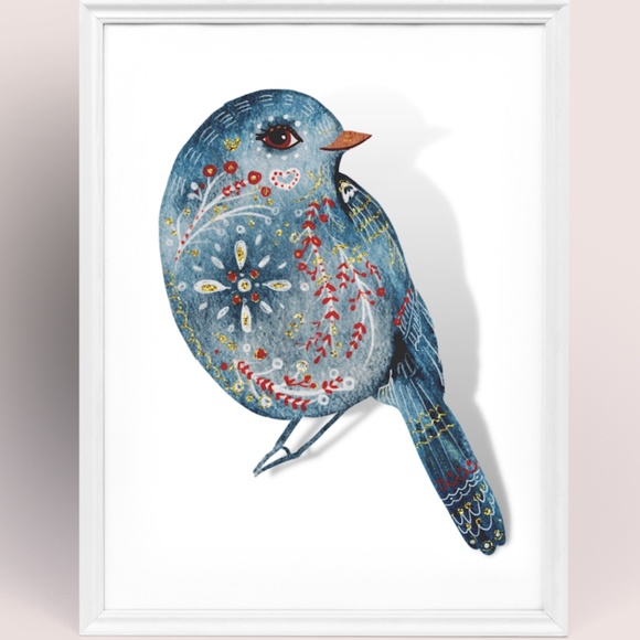 Wall Art Cute Blue Bird Portrait Illustration Print Poster Unframed - Picture 2 of 5
